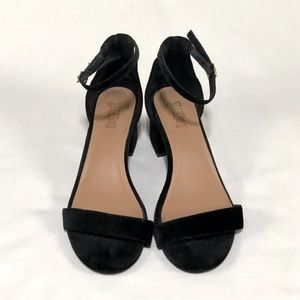 Velvet Block Heel Ankle Strap Sandal